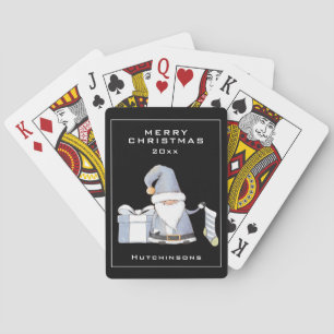 Blue Santa Gnome with Stocking & Gift Playing Cards