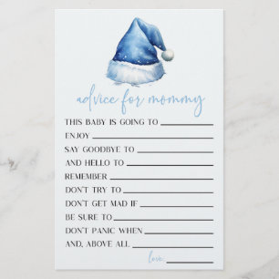 Blue Santa Hat Advice Baby Shower Game Activity Stationery