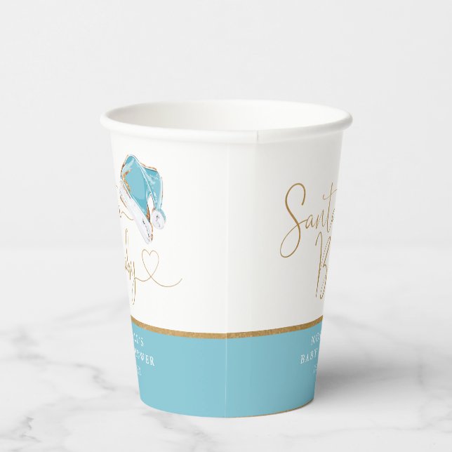 Blue Santa Hat Christmas Santa Baby Baby Shower Paper Cups (Right)