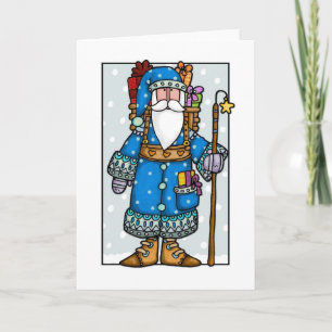 blue santa holiday card