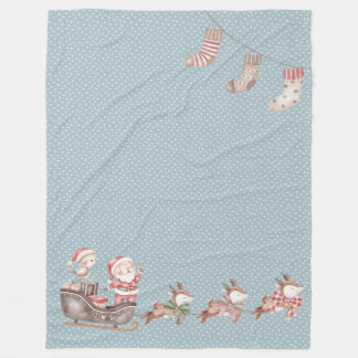 Blue Santa in the Sleigh Fleece Blanket