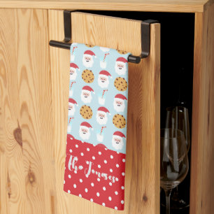 Blue Santa Milk and Cookies Kitchen Towel