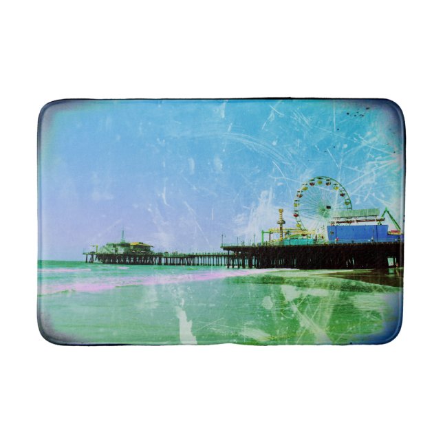Blue Santa Monica Pier Digital Art Bath Mat (Front)