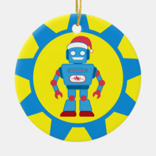 Blue Santa Robot Ceramic Tree Decoration