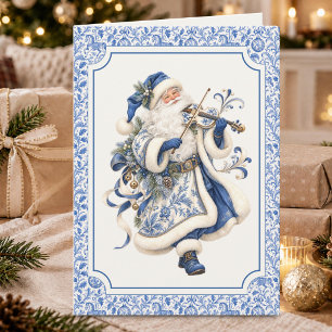 Blue Santa Violin Old World Christmas Card