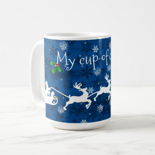 Blue Santa's Sleigh and Reindeer Coffee Mug