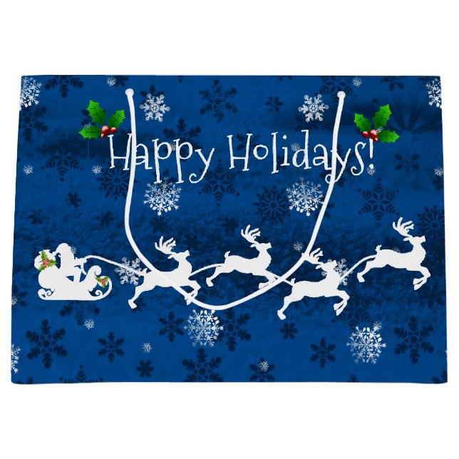 Blue Santa's Sleigh and Reindeer Gift Bag (Front)