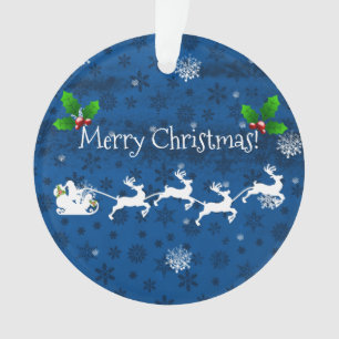 Blue Santa's Sleigh and Reindeer Ornament