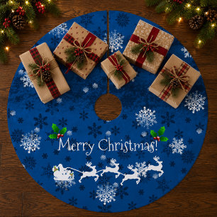 Blue Santa's Sleigh and Reindeer Tree Skirt