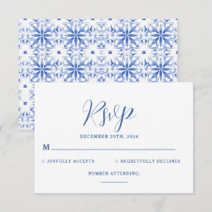 Blue  Santorini Greece Destination Wedding  RSVP Card