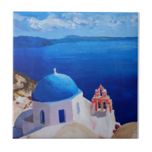 Blue Santorini, Greece - View from Oia Tile