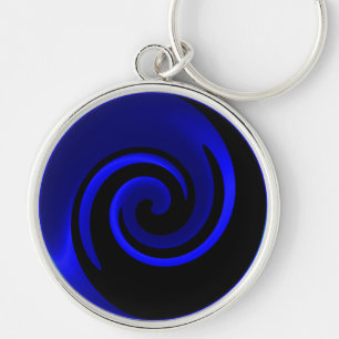 Blue Sapphire and Black Swirl Background Key Ring