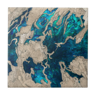 Blue Sapphire and Cement Mixed media abstract Tile