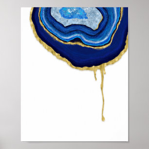 Blue Sapphire and Gold Dripping Agate Art Poster