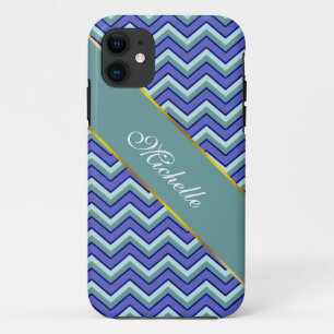 Blue Sapphire Chevron Pattern iPhone 11 Case