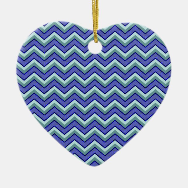 Blue Sapphire Chevron Pattern Ceramic Tree Decoration (Front)
