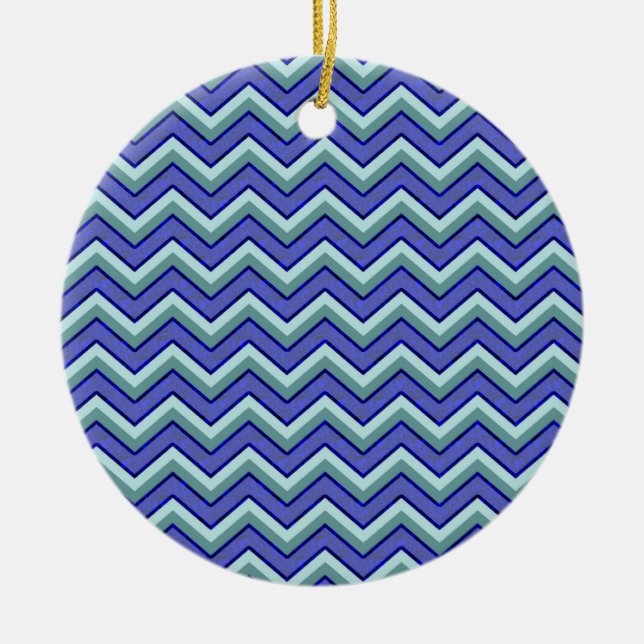 Blue Sapphire Chevron Pattern Ceramic Tree Decoration (Front)