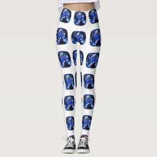 Blue Sapphire Cushion-Cut Pattern Leggings