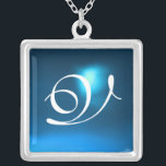 Blue Sapphire Gem  Monogram Silver Plated Necklace<br><div class="desc">Elegant and unique design  with gemstone. Very accurated nurbs modelling and rendering in 3D Studio Max by Bulgan Lumini .Part from series Hyper Talismans.</div>