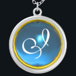 Blue Sapphire Gem  Monogram Silver Plated Necklace<br><div class="desc">Elegant and unique design  with gemstone. Very accurated nurbs modelling and rendering in 3D Studio Max by Bulgan Lumini .Part from series Hyper Talismans.</div>