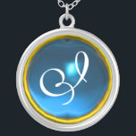 Blue Sapphire Gem  Monogram Silver Plated Necklace<br><div class="desc">Elegant and unique design  with gemstone. Very accurated nurbs modelling and rendering in 3D Studio Max by Bulgan Lumini .Part from series Hyper Talismans.</div>
