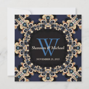 Blue Sapphire Gems Monogram Wedding Invitations
