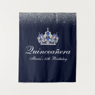 Blue Sapphire, Glitter Quinceanera Tapestry