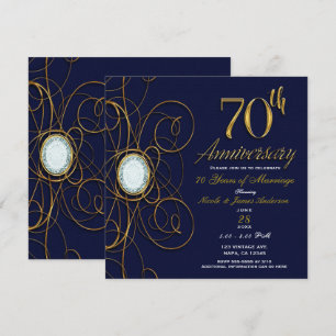 Blue Sapphire & Gold Diamond 70 70th Anniversary Invitation
