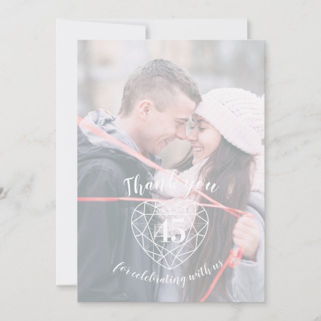 Blue sapphire heart anniversary 45 years photos thank you card (Front)