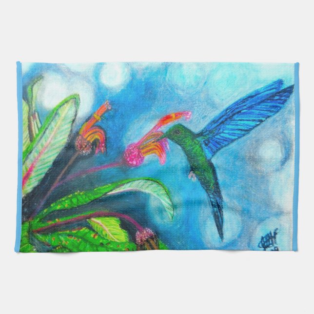 BLUE SAPPHIRE HUMMINGBIRD towel (Horizontal)