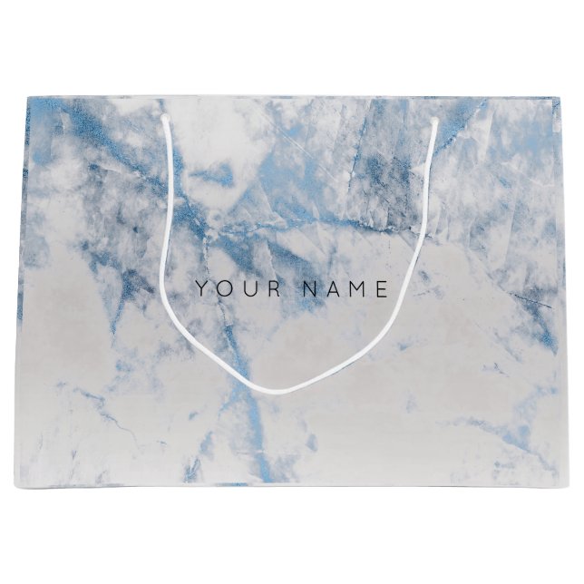 Blue Sapphire Marble Metallic Gift Gray Silver VIP Large Gift Bag (Front)