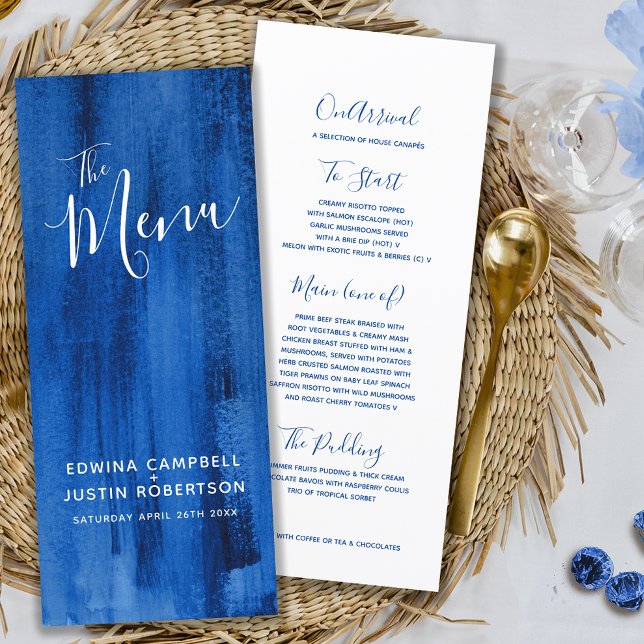 Blue Sapphire modern abstract art wedding menu (Creator Uploaded)