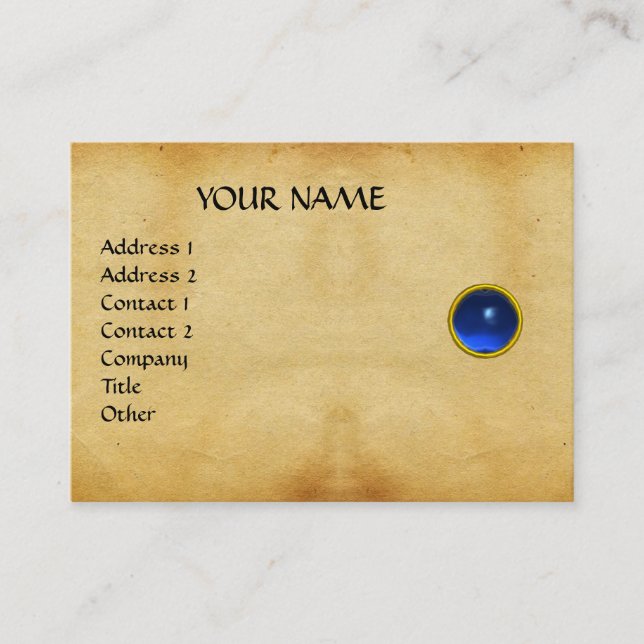 BLUE SAPPHIRE MON ,GREY AGATA  parchment, platinum Business Card (Front)