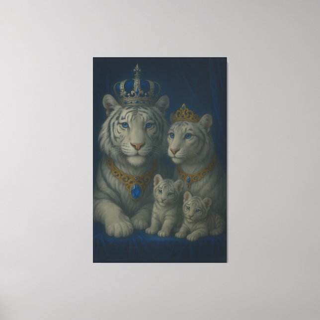Blue Sapphire Royal White Tiger Family · Luxury Fi Canvas Print (Front)