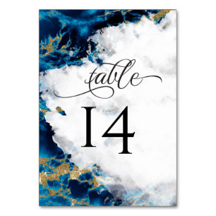 Blue Sapphire Watercolor Geode  BarefootBride™ Table Number