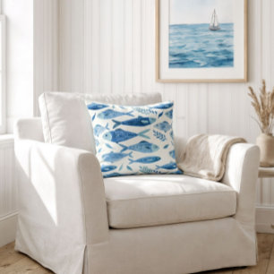 Blue Sardines Coastal Cushion