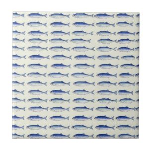 Blue Sardines Horizontal Minimal Coastal Pattern Tile