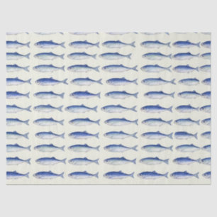 Blue Sardines Horizontal Minimal Coastal Pattern Tissue Paper
