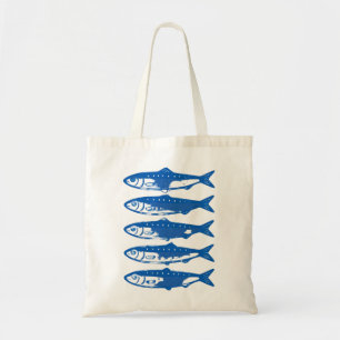 Blue Sardines Pattern Minimalist Coastal Art Tote Bag