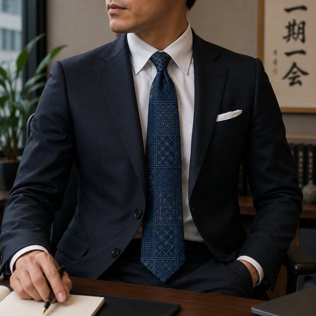 Blue Sashiko Patchwork Tie (Creator Uploaded)