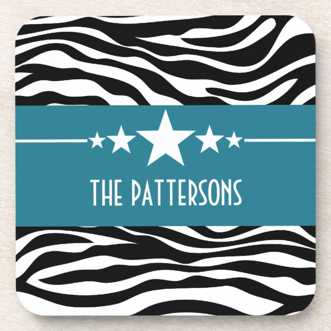 Blue Sassy Star Zebra Coaster Set (Front)