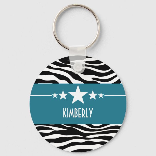 Blue Sassy Star Zebra Keychain (Front)