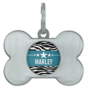 Blue Sassy Star Zebra Pet Tag