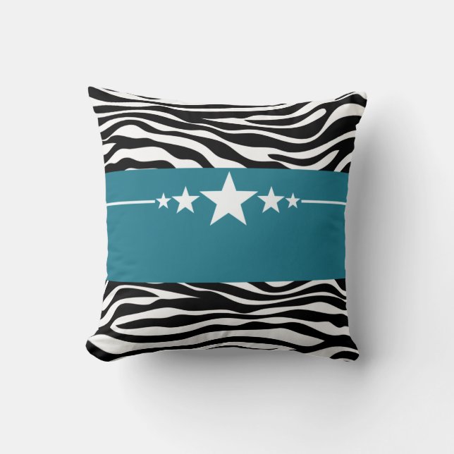 Blue Sassy Star Zebra Pillow (Front)
