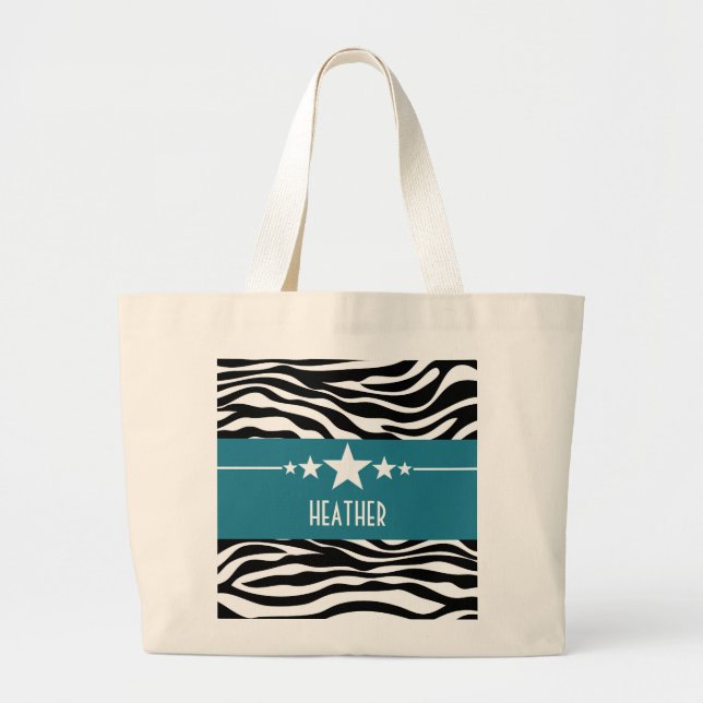 Blue Sassy Star Zebra Tote Bag (Front)