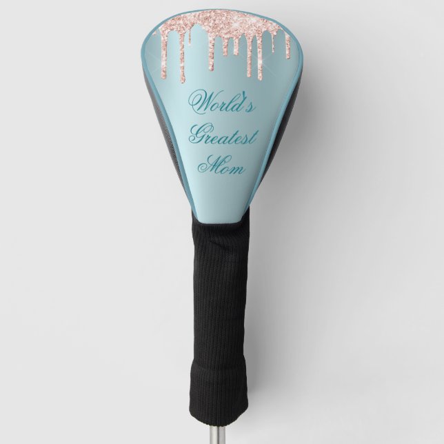Blue Satin and Pink Glitter Drips-Greatest Mum Golf Head Cover (Front)