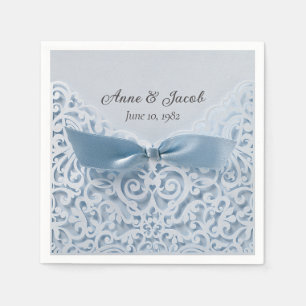 Blue Satin Bow On Lace for Anniversary Napkin