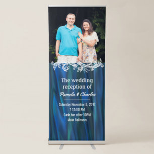 Blue Satin Look Wedding Photo Retractable Banner