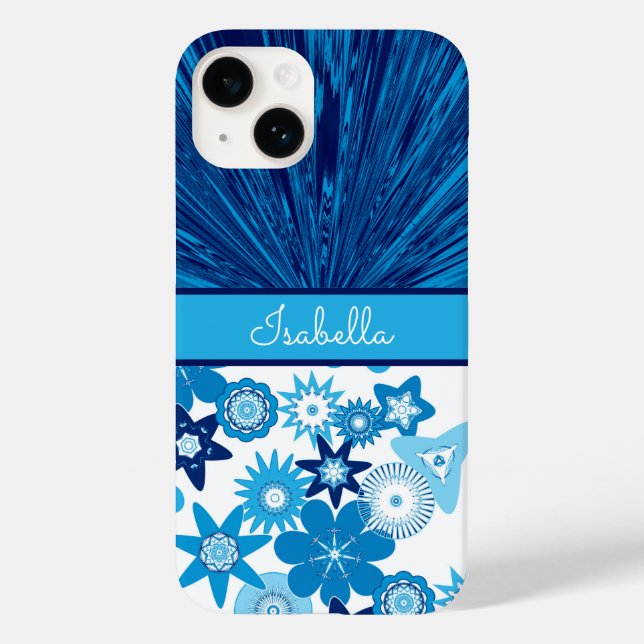 Blue Satin n Flowers Monogram Case-Mate iPhone Case (Back)