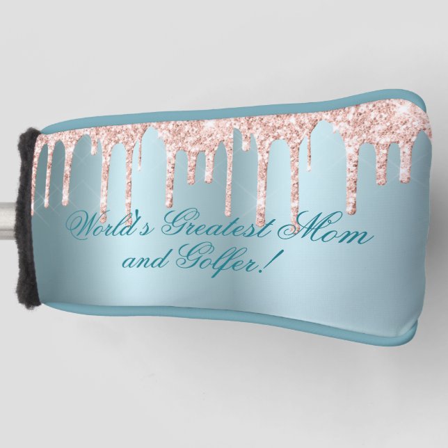 Blue Satin, Pink Glitter Drips-Greatest Mum Golfer Golf Head Cover (Front)